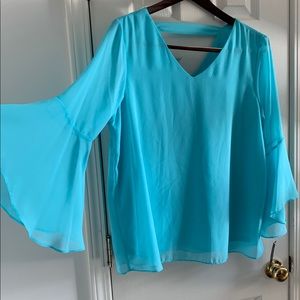 NWT CUTE Tropical Blue Swing Sleeve Blouse Xl